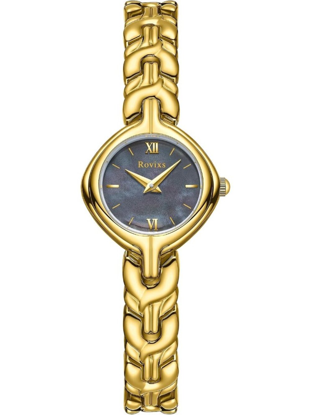 Women's Black Gold Small Vintage Quartz Japanese Movement Elegant Dress Watch